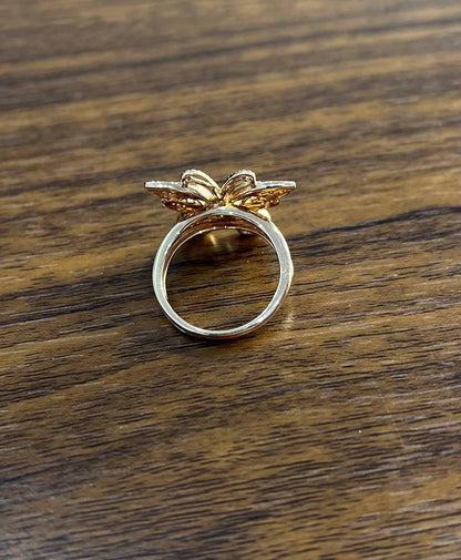 Butterfly White Champagne Brown Diamonds 14K Rose Gold Statement Fun Ring