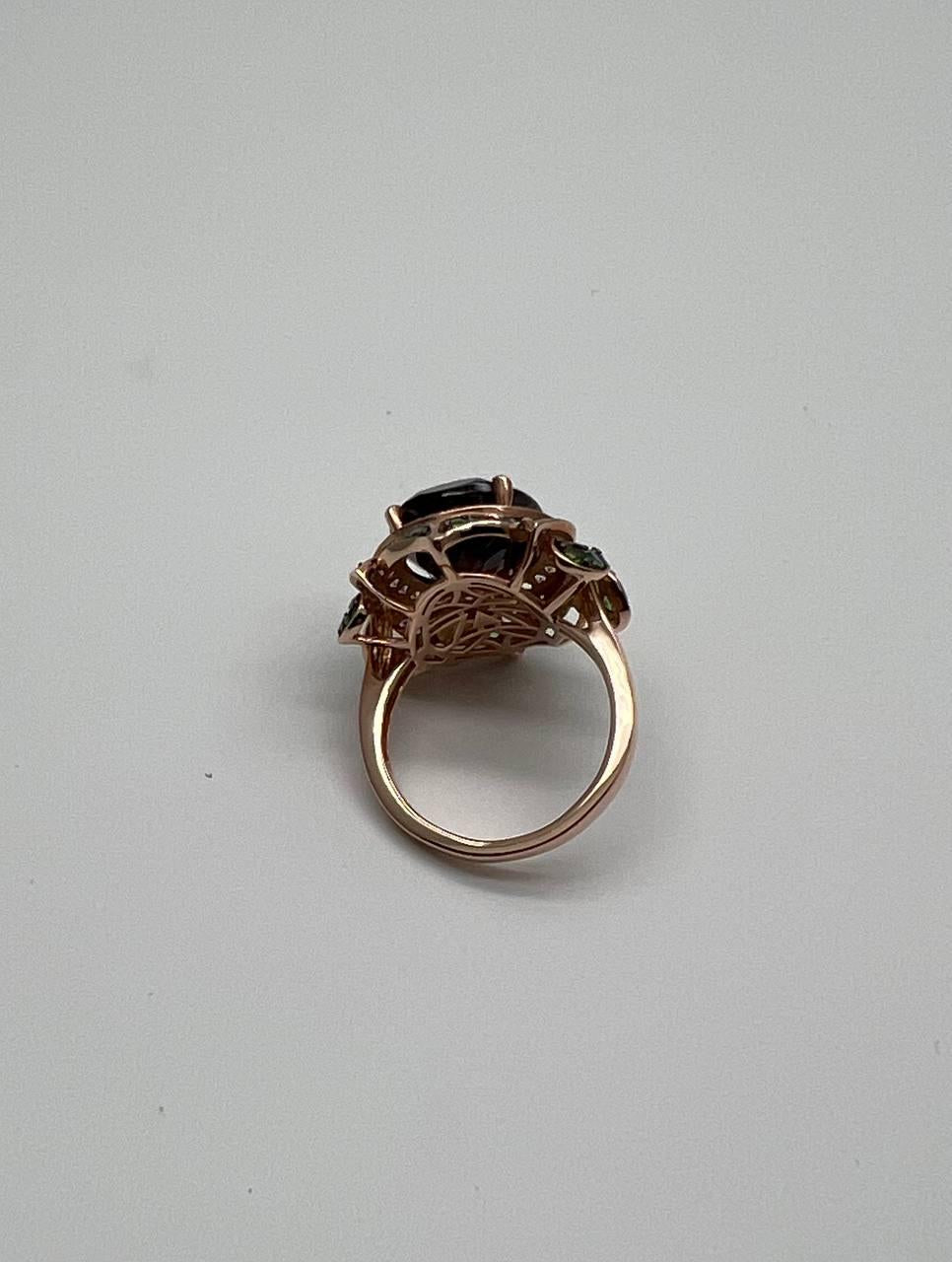 Oval Shape Red Garnet White Diamond Halo Set Gemstones Floral 14K Rose Gold Ring