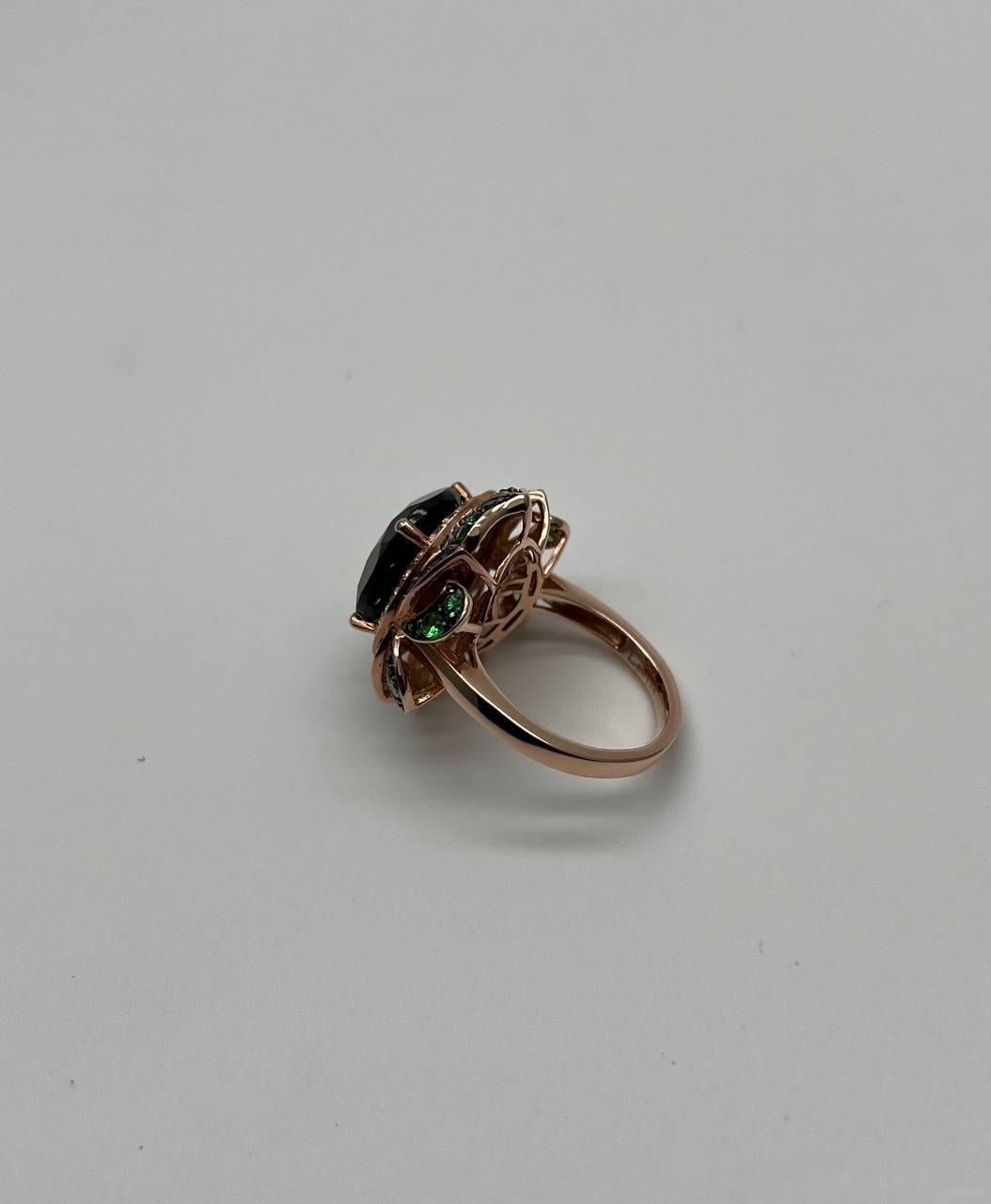 Oval Shape Red Garnet White Diamond Halo Set Gemstones Floral 14K Rose Gold Ring