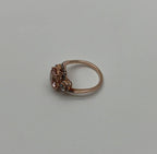 Peach Morganite Blue Topaz Champagne Diamond Halo 14K Rose Gold Side Stone Ring
