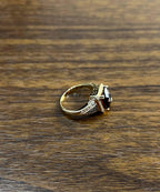 Rectangular Dark Red Garnet Champagne Diamond Halo Pave 14K Gold Statement Ring
