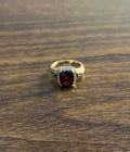 Rectangular Dark Red Garnet Champagne Diamond Halo Pave 14K Gold Statement Ring
