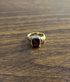 Rectangular Dark Red Garnet Champagne Diamond Halo Pave 14K Gold Statement Ring