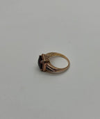 Rectangular Dark Red Garnet Champagne Diamond Halo Pave 14K Gold Statement Ring