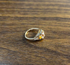Cushion Light Peach Pink Morganite Orange Opals Diamonds 14KRose Gold Band Ring