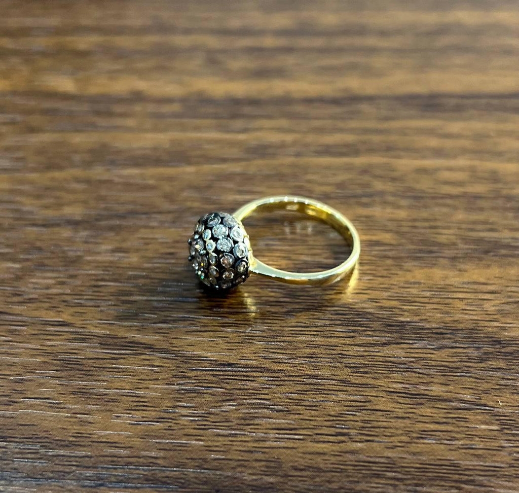 Sphere Diamond Cluster Champagne Color 14K Yellow Gold Statement Fashion Ring