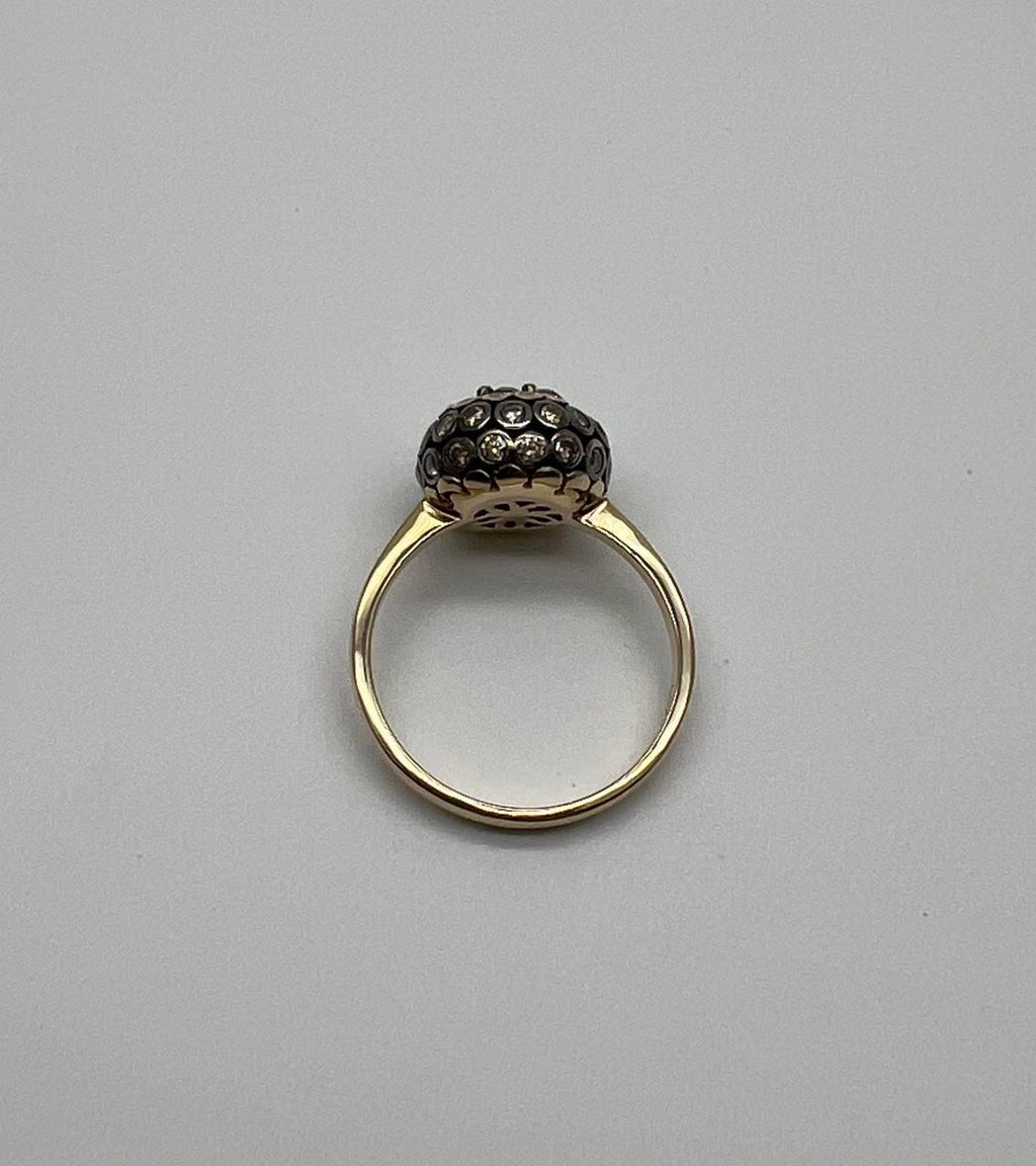 Sphere Diamond Cluster Champagne Color 14K Yellow Gold Statement Fashion Ring