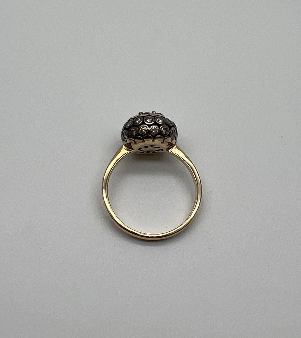 Sphere Diamond Cluster Champagne Color 14K Yellow Gold Statement Fashion Ring