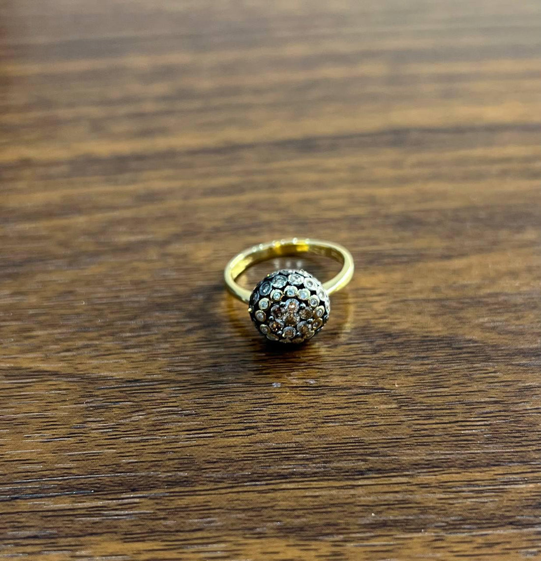 Sphere Diamond Cluster Champagne Color 14K Yellow Gold Statement Fashion Ring