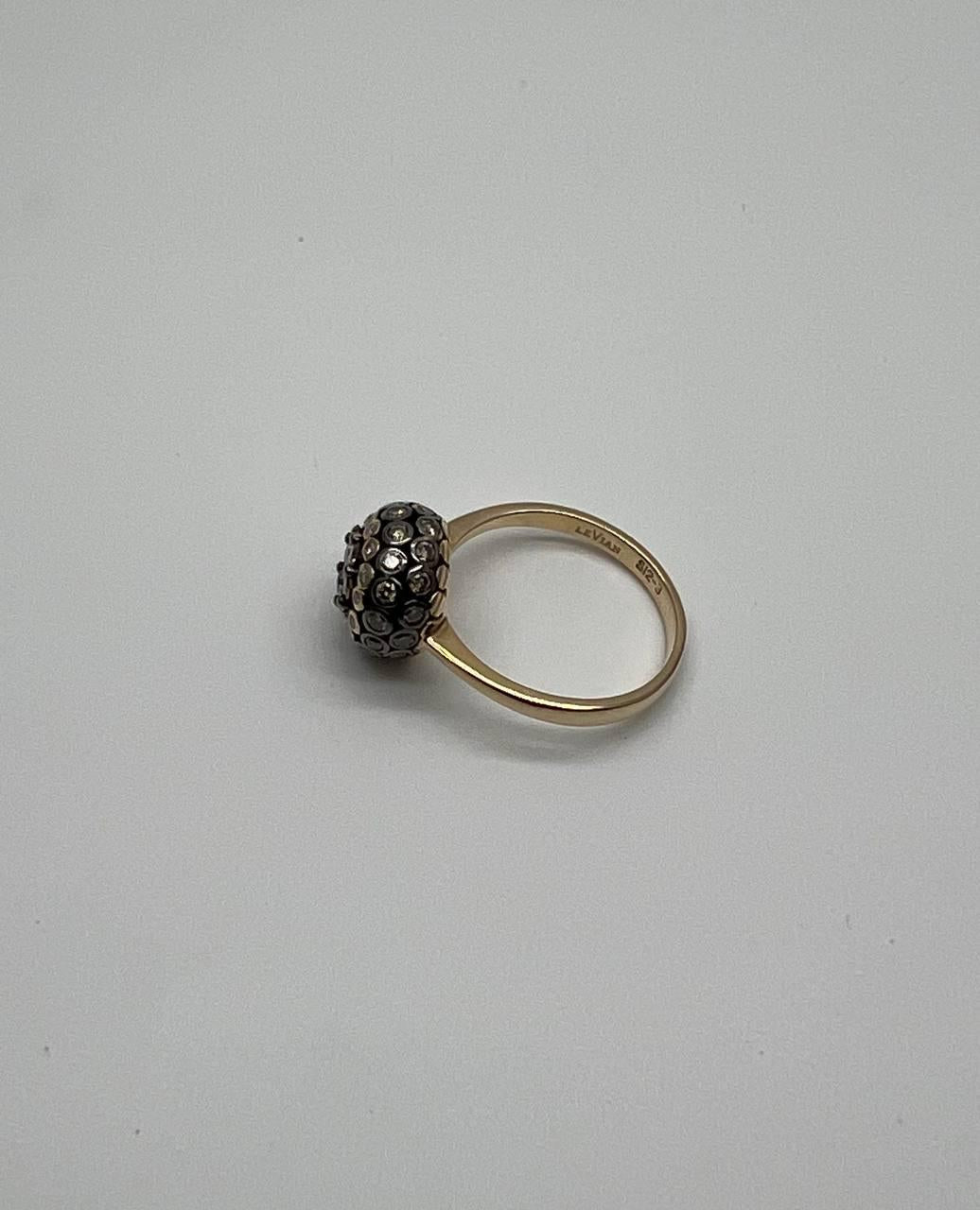 Sphere Diamond Cluster Champagne Color 14K Yellow Gold Statement Fashion Ring