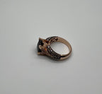 Dark Red Garnet Champagne White Pave Set 14K Rose Gold Statement Cocktail Ring