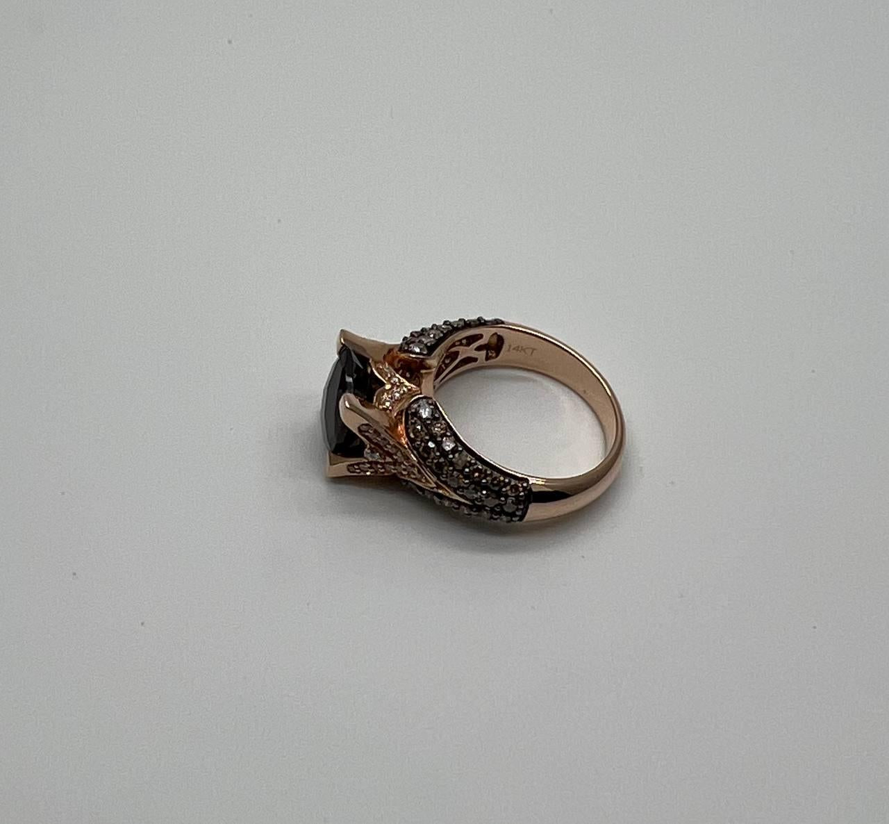 Dark Red Garnet Champagne White Pave Set 14K Rose Gold Statement Cocktail Ring