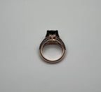 Dark Red Garnet Champagne White Pave Set 14K Rose Gold Statement Cocktail Ring