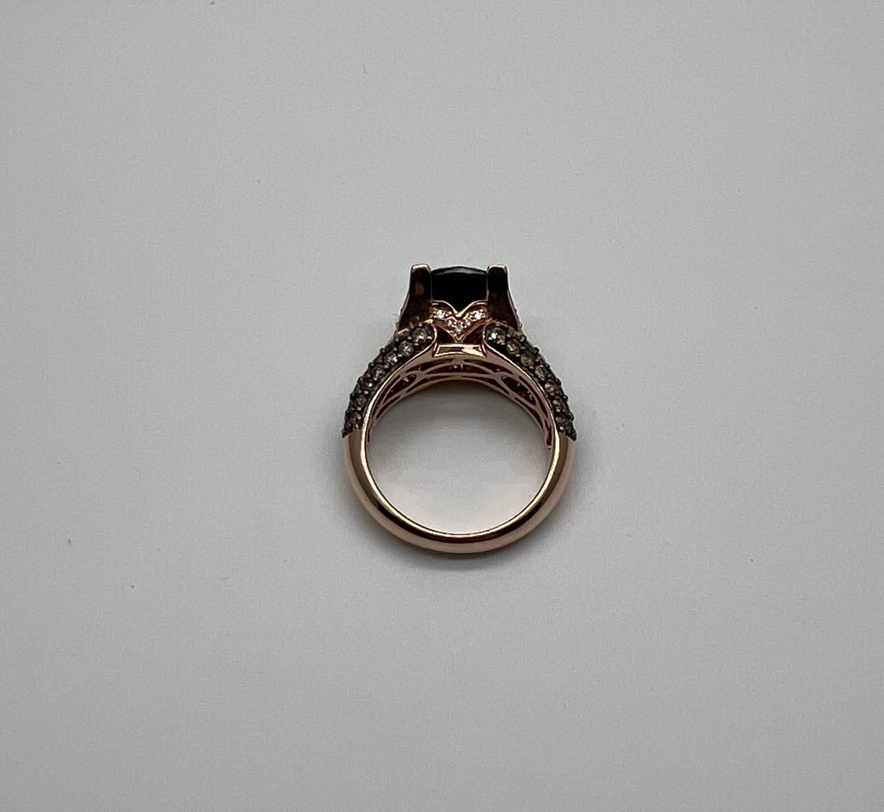Dark Red Garnet Champagne White Pave Set 14K Rose Gold Statement Cocktail Ring