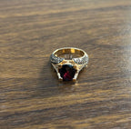 Dark Red Garnet Champagne White Pave Set 14K Rose Gold Statement Cocktail Ring
