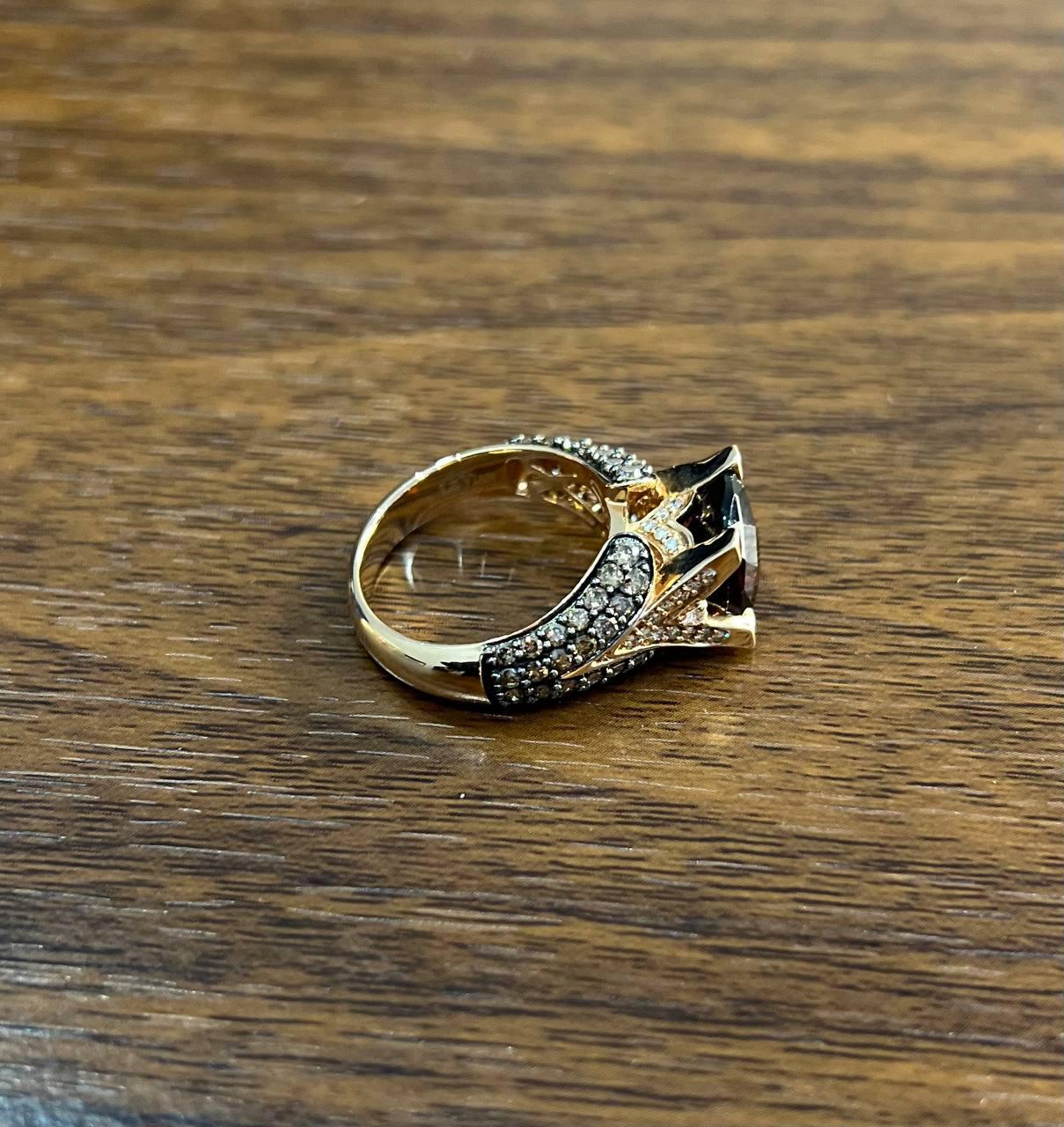 Dark Red Garnet Champagne White Pave Set 14K Rose Gold Statement Cocktail Ring