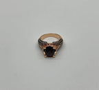 Dark Red Garnet Champagne White Pave Set 14K Rose Gold Statement Cocktail Ring