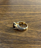 Dark Red Garnet Champagne White Pave Set 14K Rose Gold Statement Cocktail Ring