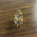 Gold Flower Design Looped White Brown Diamonds Statement Floral Design Full Ring