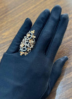 Gold Flower Design Looped White Brown Diamonds Statement Floral Design Full Ring
