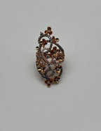 Gold Flower Design Looped White Brown Diamonds Statement Floral Design Full Ring