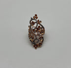 Gold Flower Design Looped White Brown Diamonds Statement Floral Design Full Ring