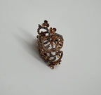 Gold Flower Design Looped White Brown Diamonds Statement Floral Design Full Ring