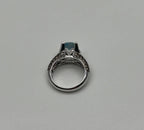 Cushion Blue Aquamarine Diamond Pave Set 14K White Gold Statement Cocktail Ring