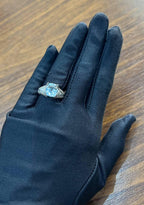 Cushion Blue Aquamarine Diamond Pave Set 14K White Gold Statement Cocktail Ring