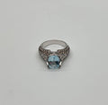 Cushion Blue Aquamarine Diamond Pave Set 14K White Gold Statement Cocktail Ring