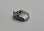 Cushion Blue Aquamarine Diamond Pave Set 14K White Gold Statement Cocktail Ring