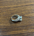 Cushion Blue Aquamarine Diamond Pave Set 14K White Gold Statement Cocktail Ring