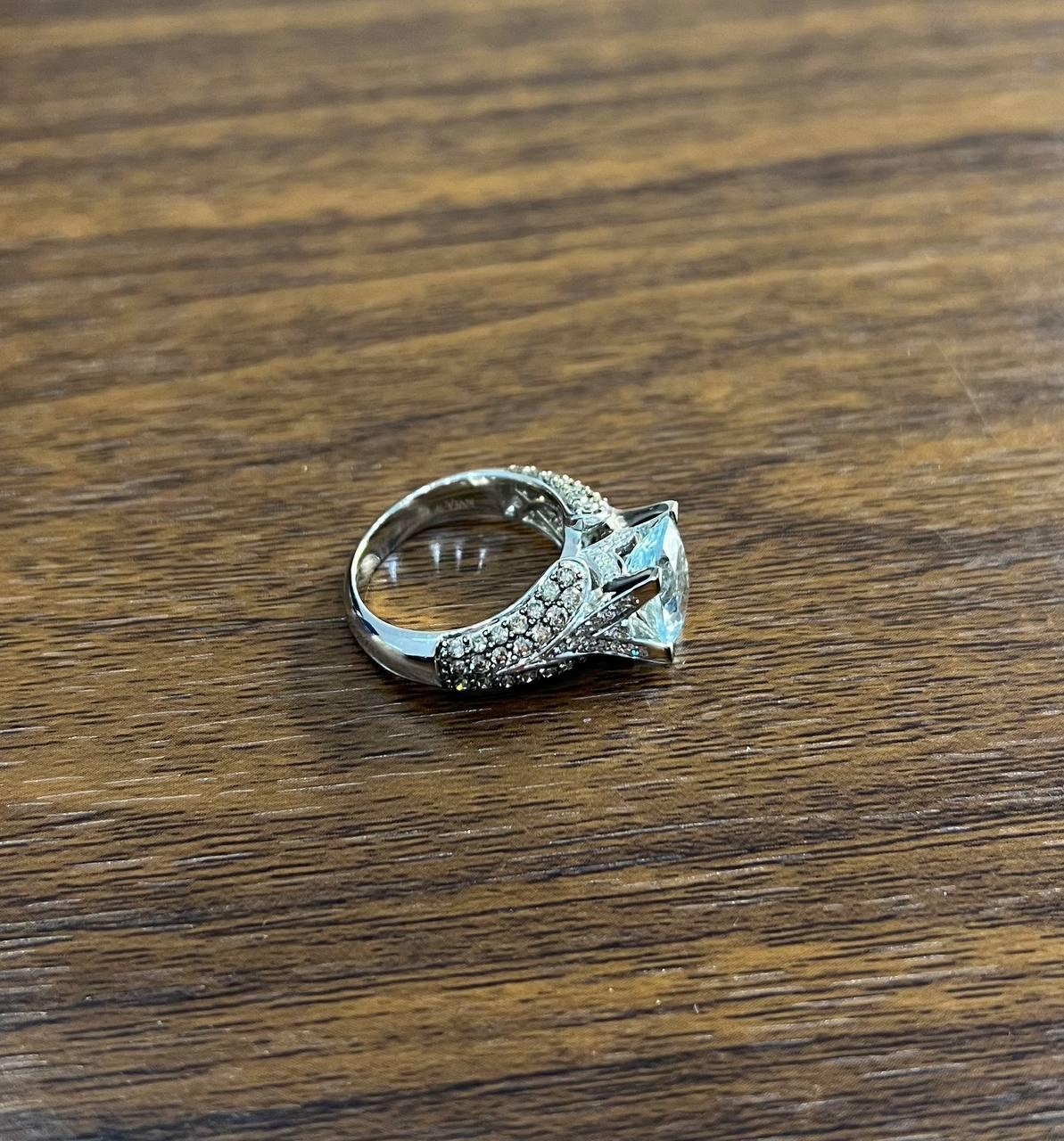 Cushion Blue Aquamarine Diamond Pave Set 14K White Gold Statement Cocktail Ring