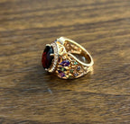 Large Oval Red Garnet Purple Amethyst Green Tsavorite Diamond 14K Rose Gold Ring