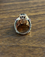 Large Oval Red Garnet Purple Amethyst Green Tsavorite Diamond 14K Rose Gold Ring