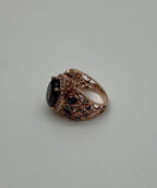 Large Oval Red Garnet Purple Amethyst Green Tsavorite Diamond 14K Rose Gold Ring