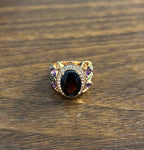 Large Oval Red Garnet Purple Amethyst Green Tsavorite Diamond 14K Rose Gold Ring