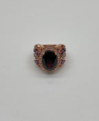 Large Oval Red Garnet Purple Amethyst Green Tsavorite Diamond 14K Rose Gold Ring