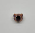 Large Oval Red Garnet Purple Amethyst Green Tsavorite Diamond 14K Rose Gold Ring