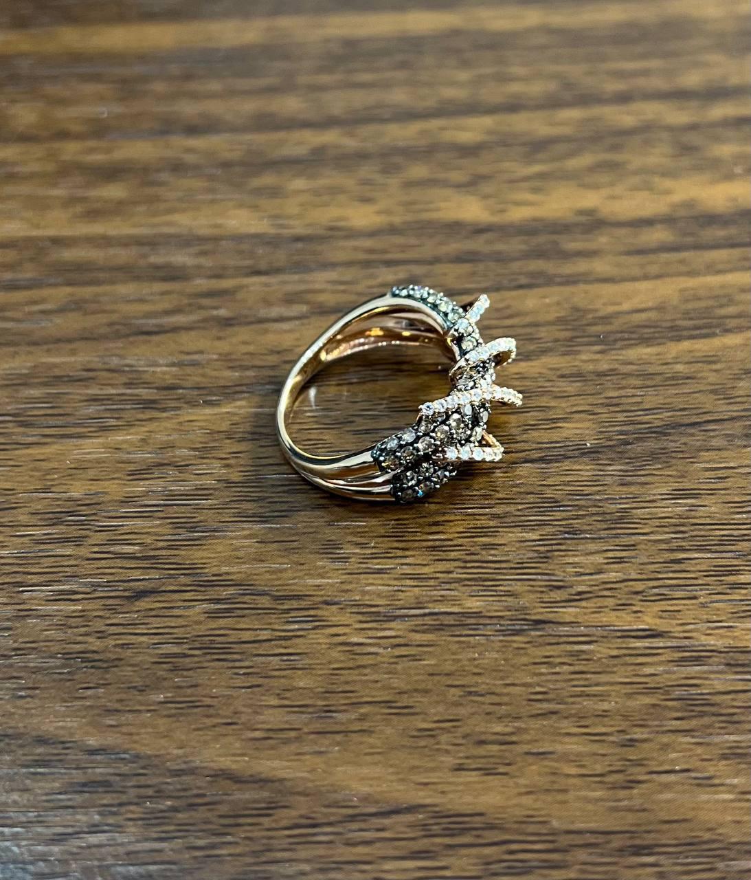 Interwoven Pave Set Champagne Brown White Diamonds 14K Rose Gold Statement Ring