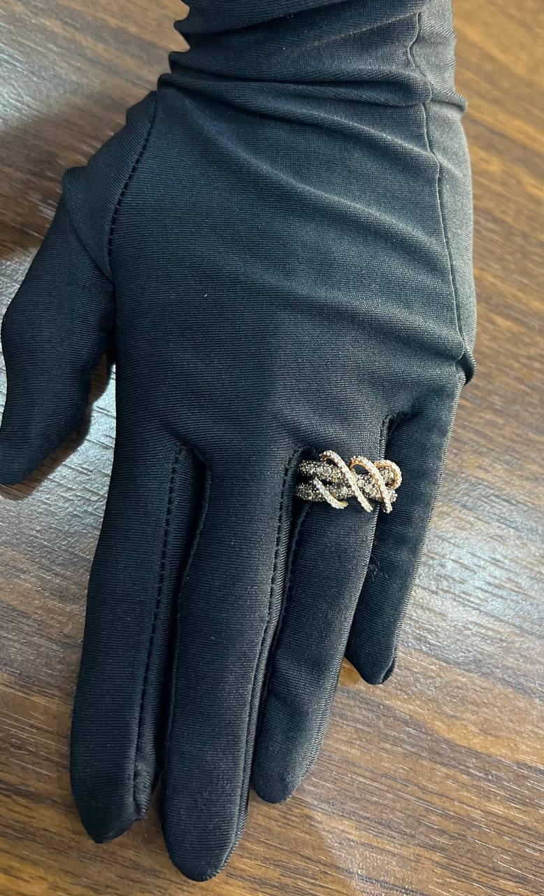 Interwoven Pave Set Champagne Brown White Diamonds 14K Rose Gold Statement Ring
