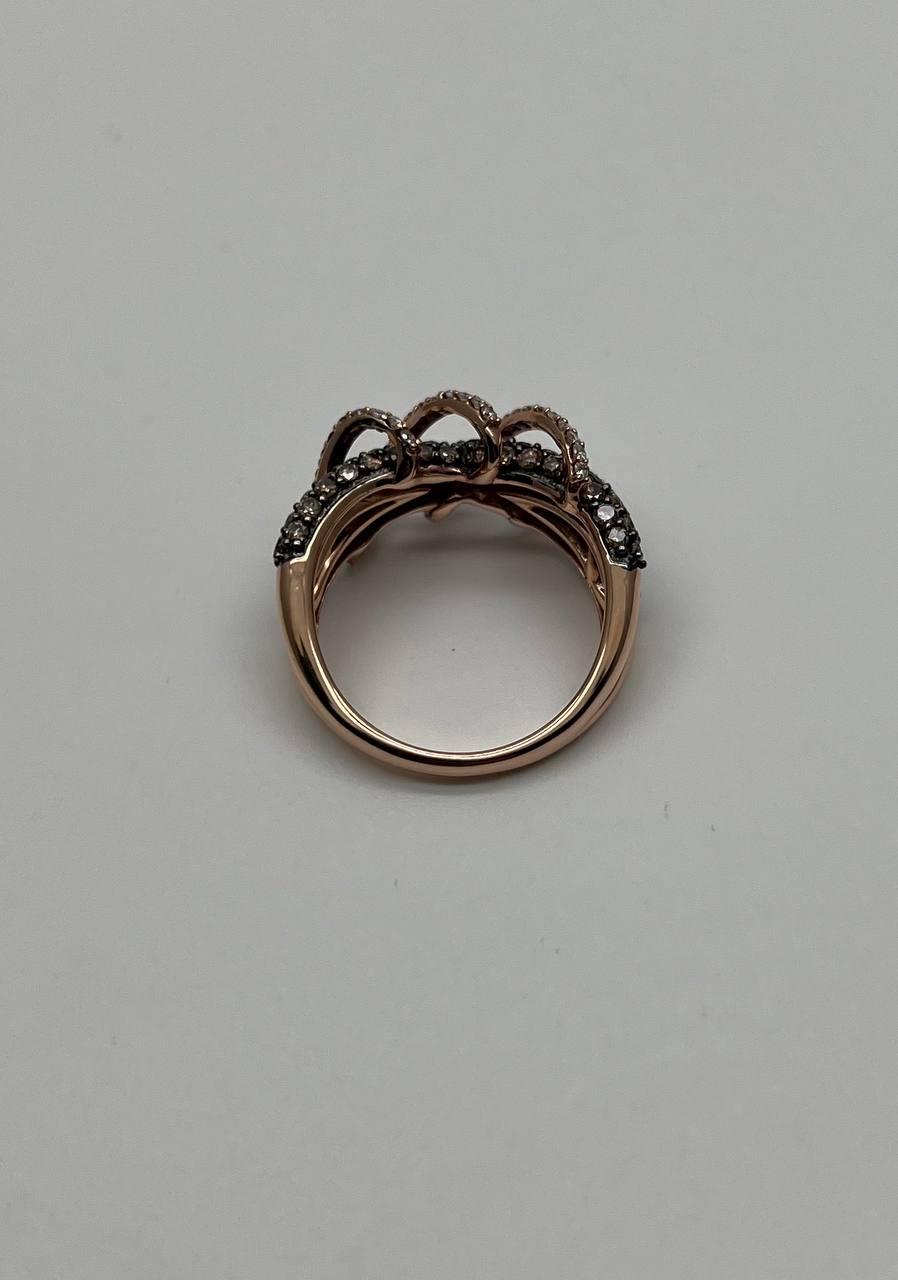 Interwoven Pave Set Champagne Brown White Diamonds 14K Rose Gold Statement Ring