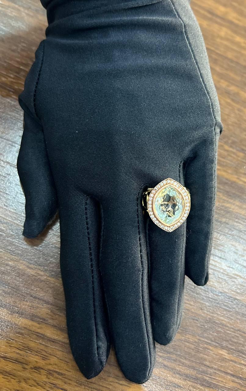 Oval Green Amethyst Prasiolite Halo White Diamonds Halo Gold Statement Ring