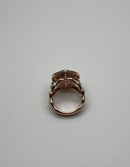 Oval Green Amethyst Prasiolite Halo White Diamonds Halo Gold Statement Ring