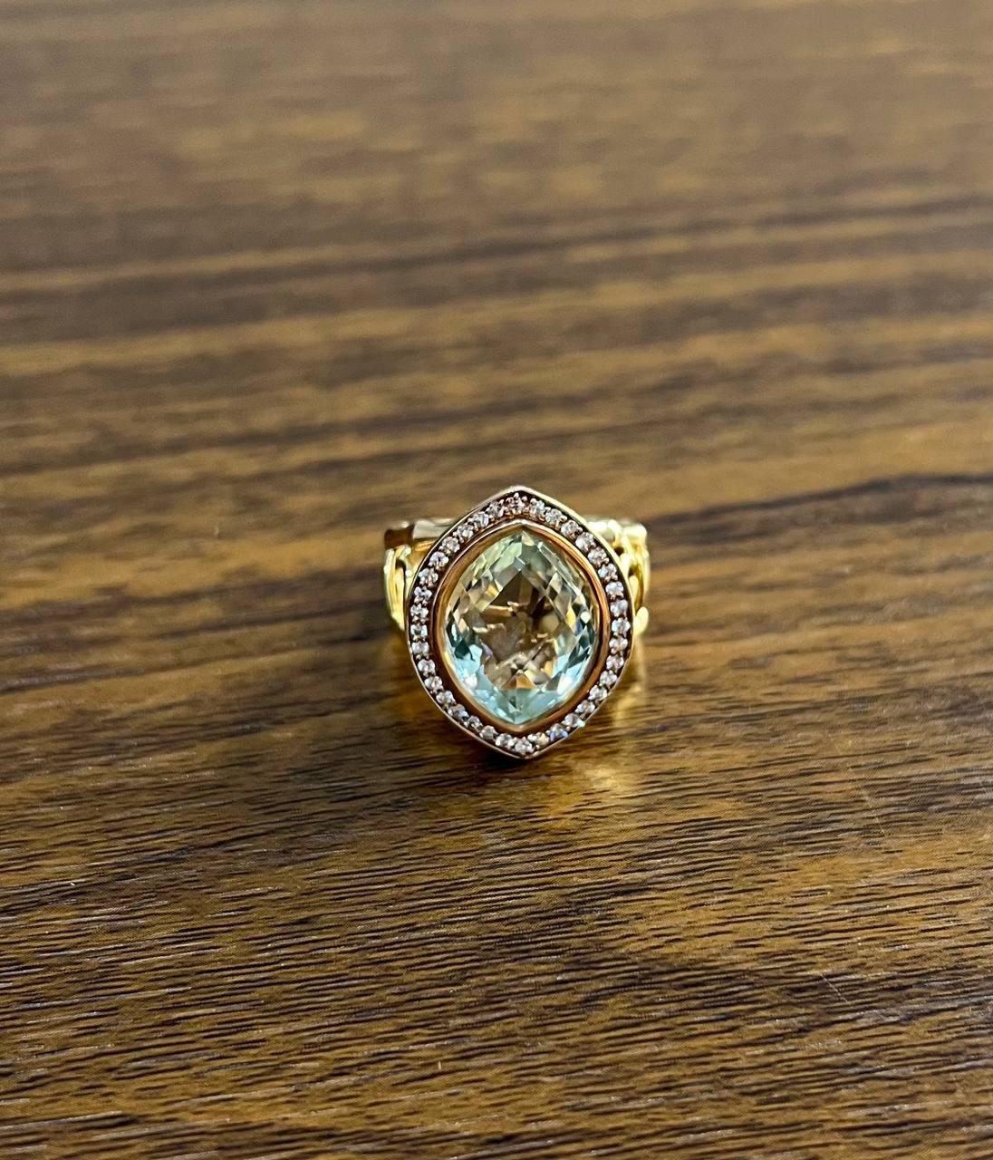 Oval Green Amethyst Prasiolite Halo White Diamonds Halo Gold Statement Ring