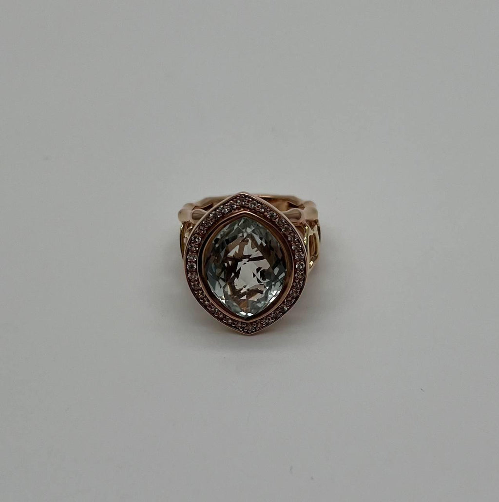Oval Green Amethyst Prasiolite Halo White Diamonds Halo Gold Statement Ring