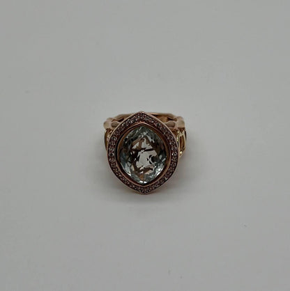Oval Green Amethyst Prasiolite Halo White Diamonds Halo Gold Statement Ring