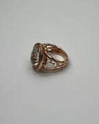 Oval Green Amethyst Prasiolite Halo White Diamonds Halo Gold Statement Ring