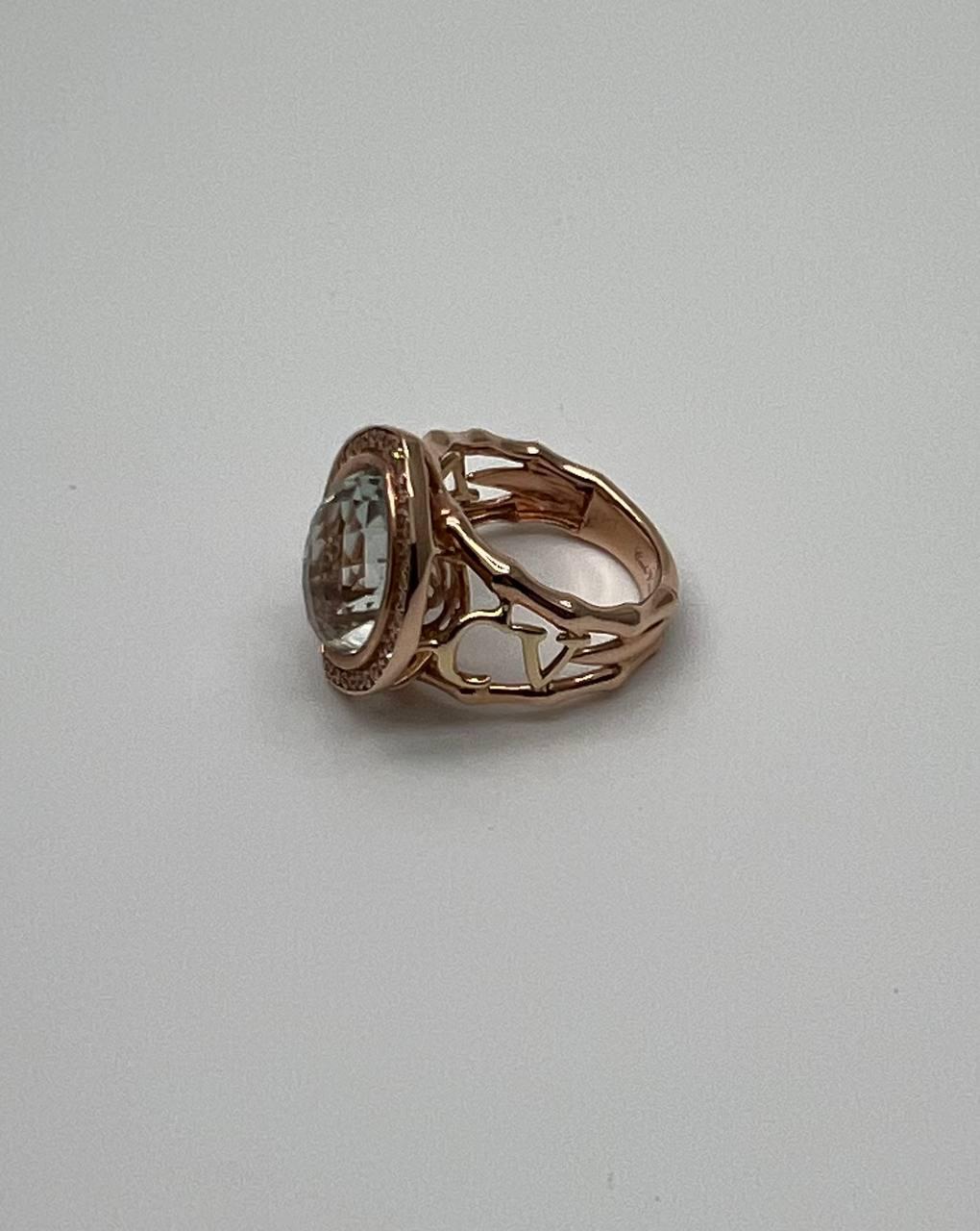Oval Green Amethyst Prasiolite Halo White Diamonds Halo Gold Statement Ring