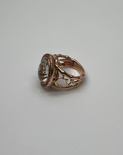 Oval Green Amethyst Prasiolite Halo White Diamonds Halo Gold Statement Ring